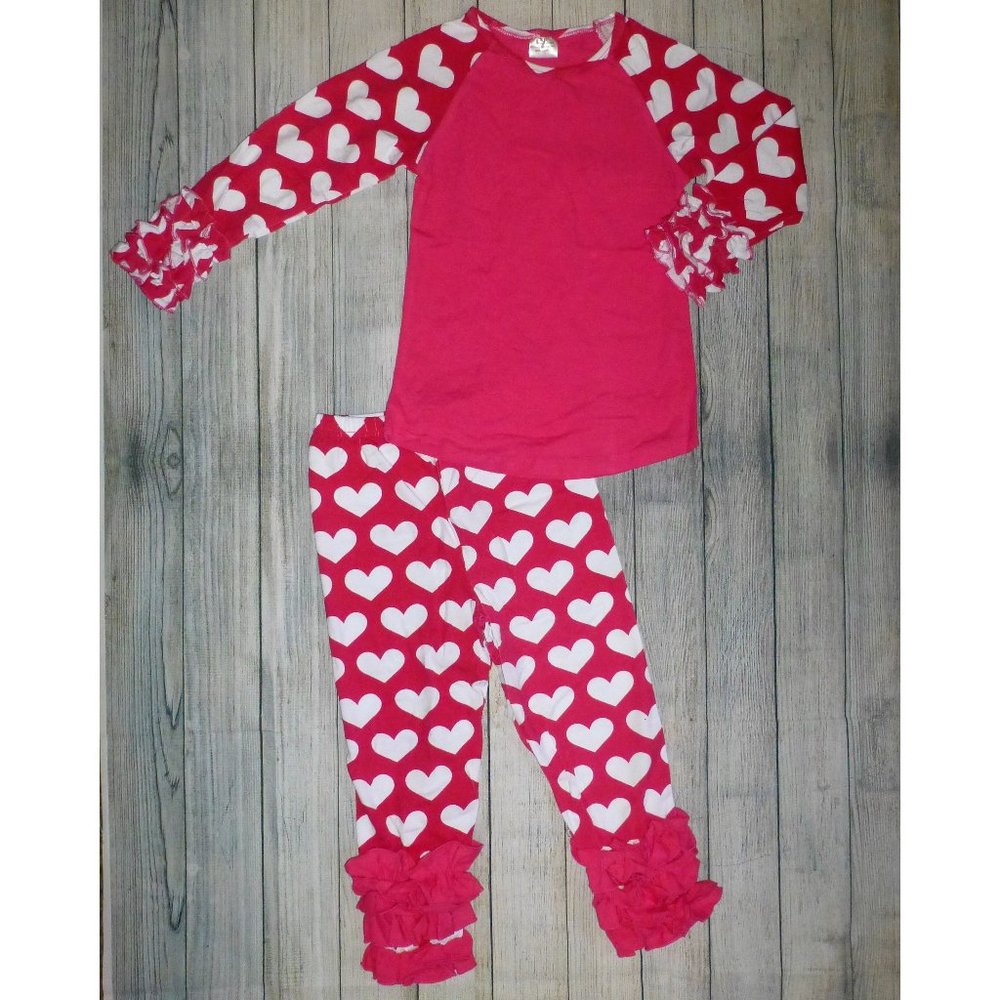Valentine's Day Girls Pink Heart Print Outfit Set